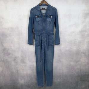 Bebe Womens Denim Jumpsuit Size 8 Khloe Wash Y2K Indie Utility Urban Street Moto